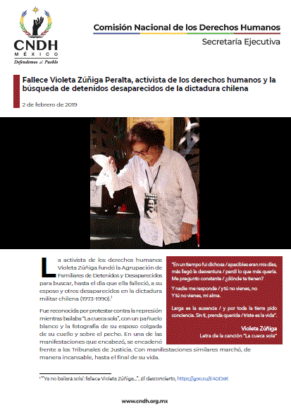 Fallece Violeta Zúñiga Peralta, activista de los derechos humanos y la búsqueda de detenidos desaparecidos de la dictadura chilena