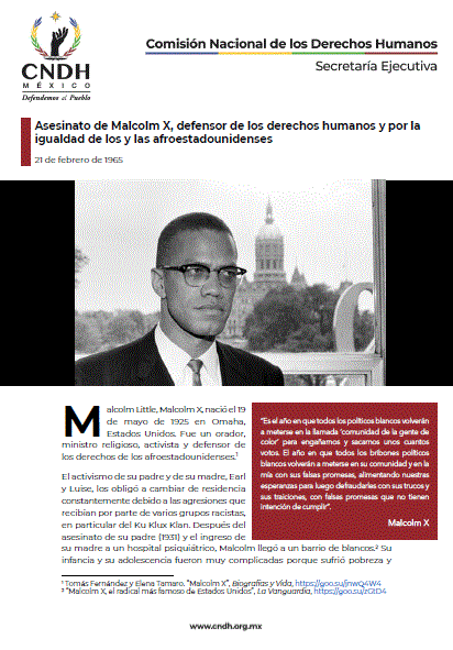 Asesinato de Malcolm X, defensor de los derechos humanos y por la igualdad de los y las afroestadounidenses