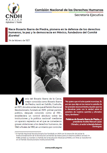 Nace Rosario Ibarra de Piedra, pionera en la defensa de los derechos humanos, la paz y la democracia en México, fundadora del Comité ¡Eureka!