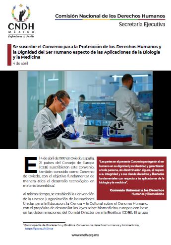 Se suscribe el Convenio para la Protección de los Derechos Humanos y la Dignidad del Ser Humano especto de las Aplicaciones de la Biología y la Medicina