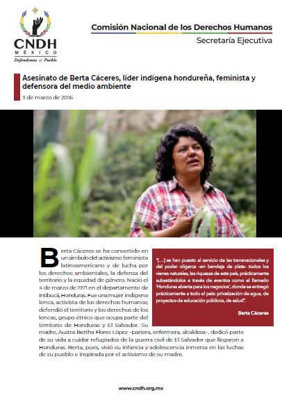 Asesinato de Berta Cáceres, líder indígena hondureña, feminista y defensora del medio ambiente