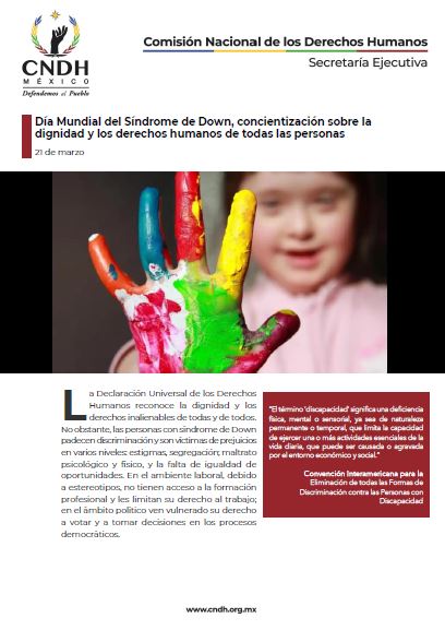 Día Mundial del Síndrome de Down, concientización sobre la dignidad y los derechos humanos de todas las personas