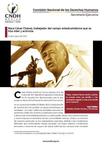 Nace César Chávez, trabajador del campo estadounidense que se hizo líder y activista