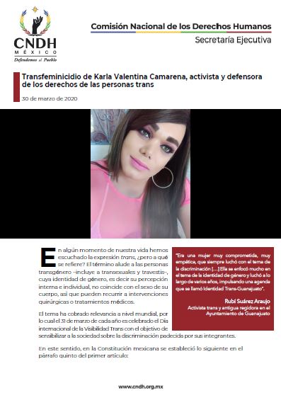 Transfeminicidio de Karla Valentina Camarena, activista y defensora de los derechos de las personas trans