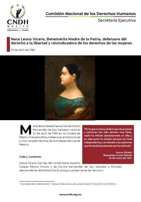Nace Leona Vicario, Benemérita Madre de la Patria, defensora del derecho a la libertad y reivindicadora de los derechos de las mujeres