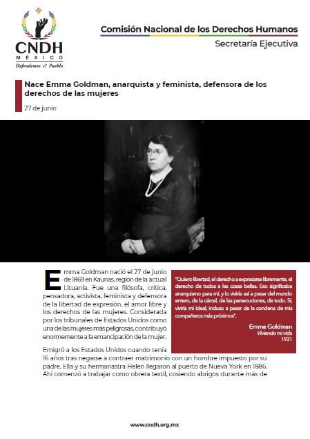 Nace Emma Goldman, anarquista y feminista, defensora de los derechos de las mujeres