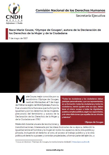 Nace Marie Gouze, ‘Olympe de Gouges’, autora de la Declaración de los Derechos de la Mujer y de la Ciudadana