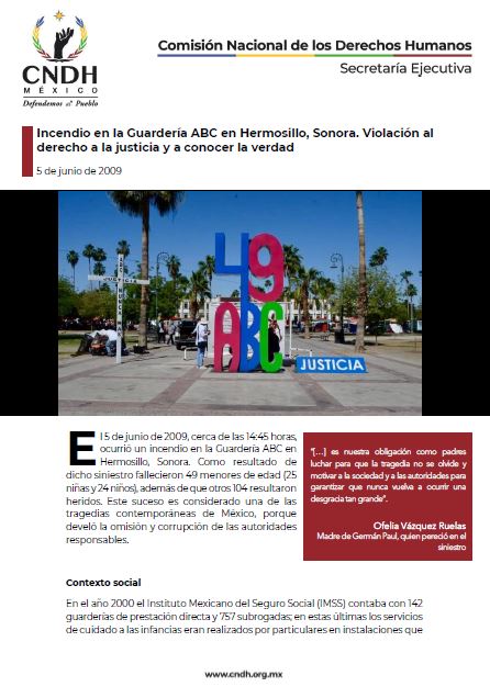 Incendio en la Guardería ABC en Hermosillo, Sonora. Violación al derecho a la justicia y a conocer la verdad