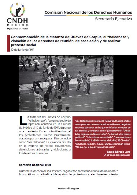 Conmemoración de la Matanza del Jueves de Corpus, el “halconazo”, violación de los derechos de reunión, de asociación y de realizar protesta social