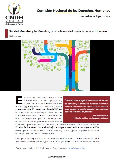 Día del Maestro y la Maestra, promotores del derecho a la educación