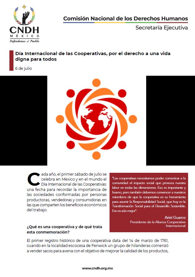 Día Internacional de las Cooperativas, por el derecho a una vida digna para todos
