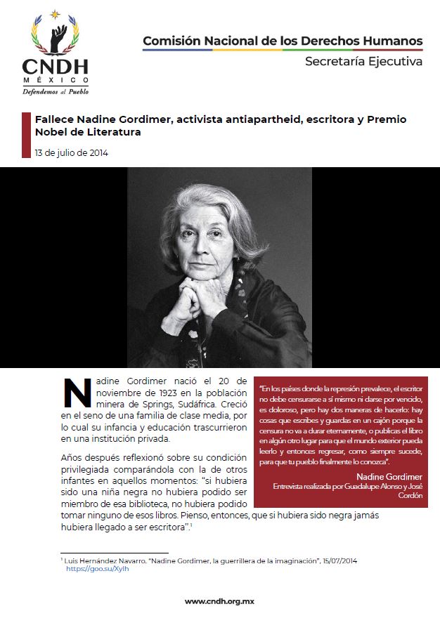 Fallece Nadine Gordimer, activista antiapartheid, escritora y Premio Nobel de Literatura