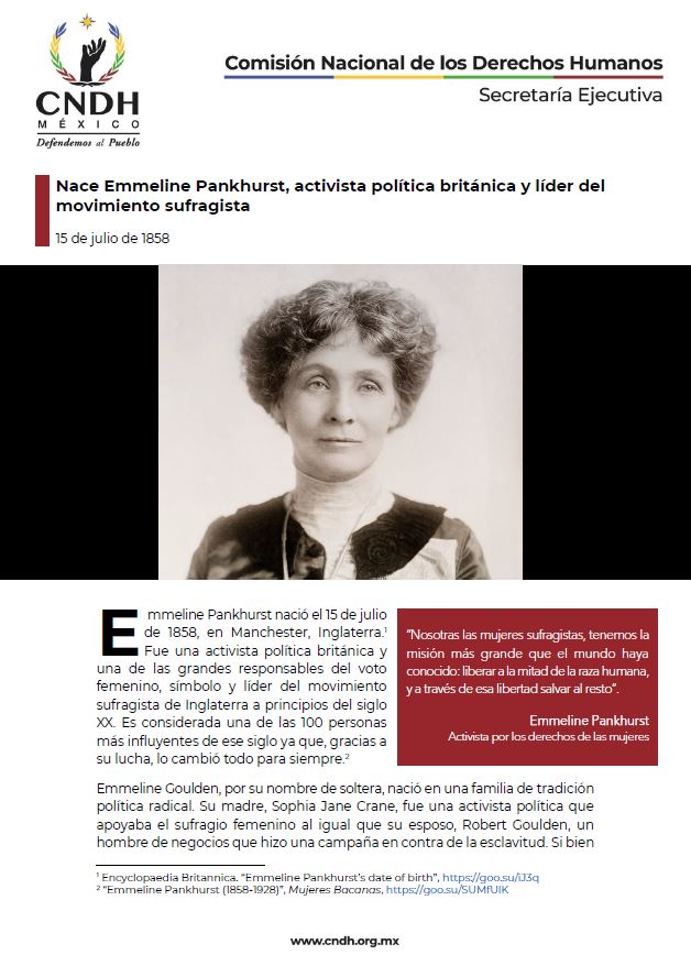 Nace Emmeline Pankhurst, activista política británica y líder del movimiento sufragista