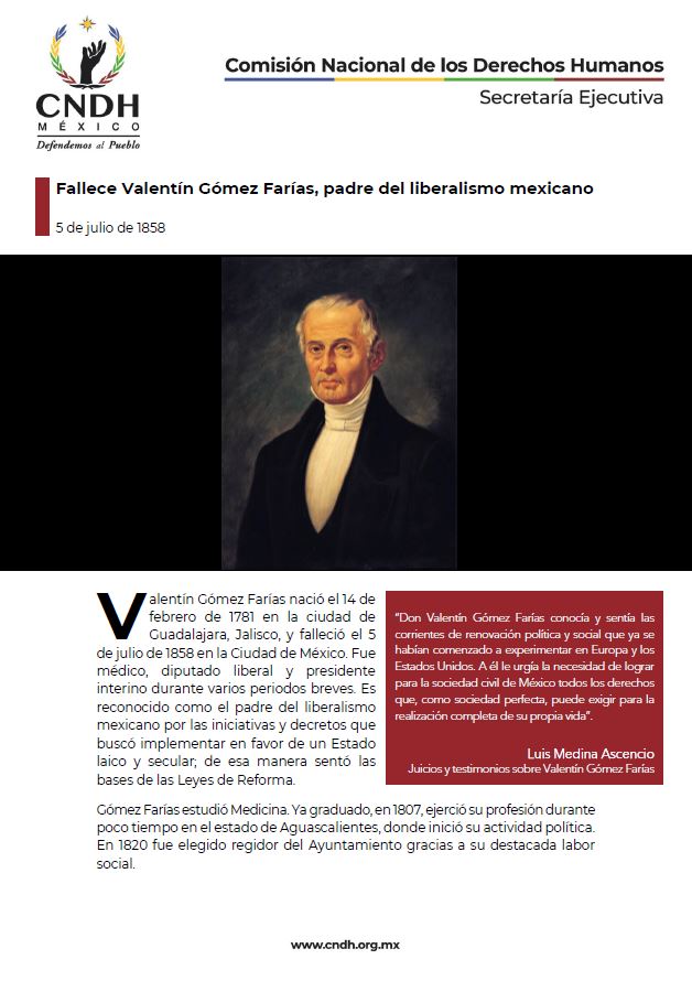 Fallece Valentín Gómez Farías, padre del liberalismo mexicano