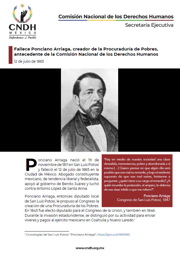 Fallece Ponciano Arriaga, creador de la Procuraduría de Pobres, antecedente de la Comisión Nacional de los Derechos Humanos
