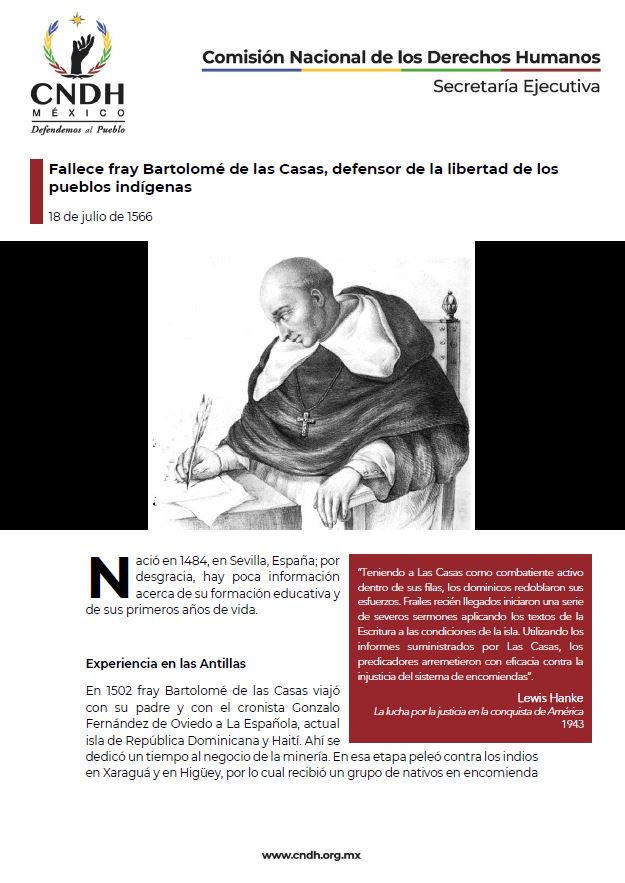 Fallece fray Bartolomé de las Casas, defensor de la libertad de los pueblos indígenas