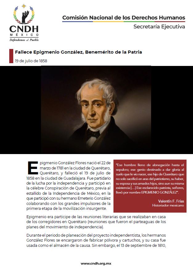 Fallece Epigmenio González, Benemérito de la Patria