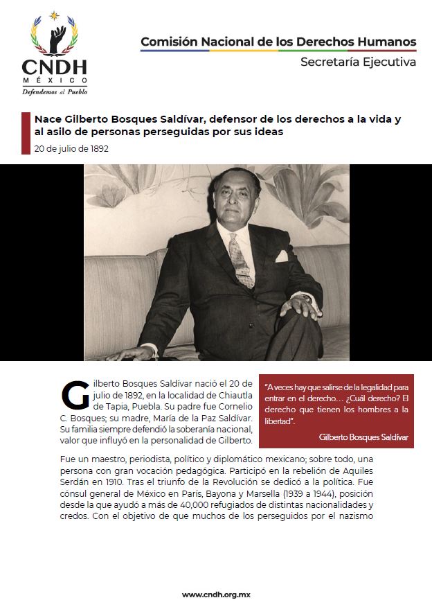 Nace Gilberto Bosques Saldívar, defensor de los derechos a la vida y al asilo de personas perseguidas por sus ideas