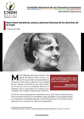 Nace Marie Deraismes, autora y pionera francesa de los derechos de la mujer