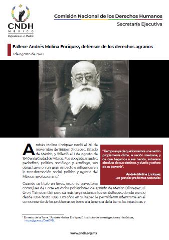 Fallece Andrés Molina Enríquez, defensor de los derechos agrarios