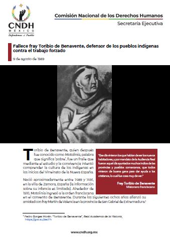 Fallece fray Toribio de Benavente, defensor de los pueblos indígenas contra el trabajo forzado