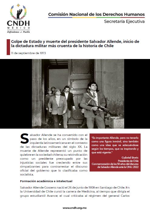 Golpe de Estado y muerte del presidente Salvador Allende, inicio de la dictadura militar más cruenta de la historia de Chile