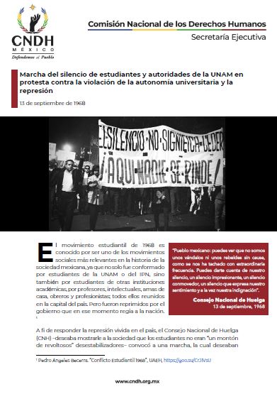 Marcha del silencio de estudiantes y autoridades de la UNAM en protesta contra la violación de la autonomía universitaria y la represión