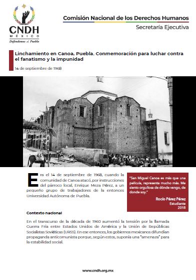 Linchamiento en Canoa, Puebla. Conmemoración para luchar contra el fanatismo y la impunidad