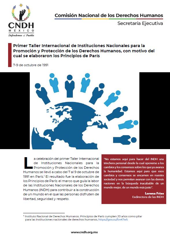 Primer Taller Internacional de Instituciones Nacionales para la Promoción y Protección de los Derechos Humanos, con motivo del cual se elaboraron los Principios de París