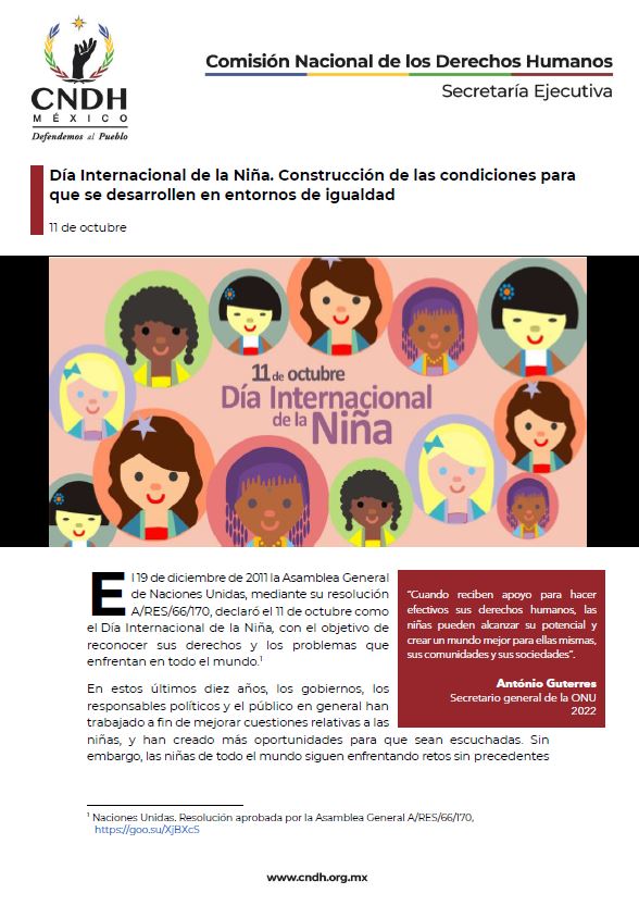 Día Internacional de la Niña. Construcción de las condiciones para que se desarrollen en entornos de igualdad