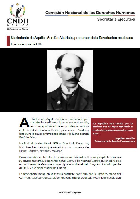 Nacimiento de Aquiles Serdán Alatriste, precursor de la Revolución mexicana