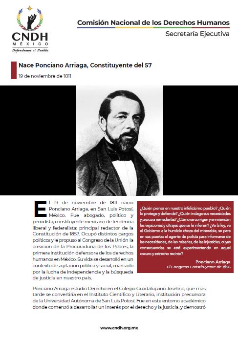 Nace Ponciano Arriaga, Constituyente del 57