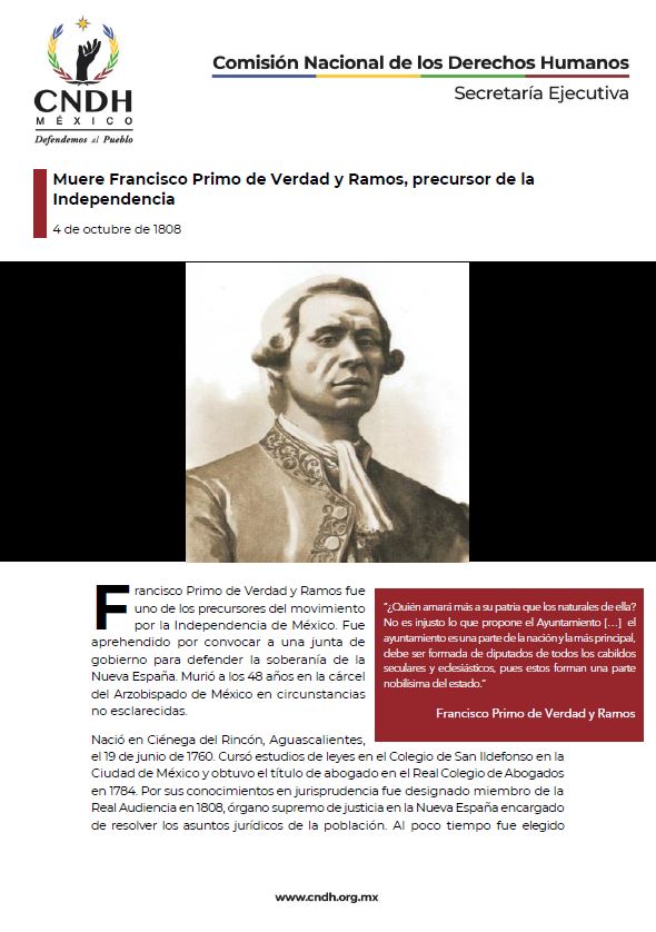 Muere Francisco Primo de Verdad y Ramos, precursor de la Independencia