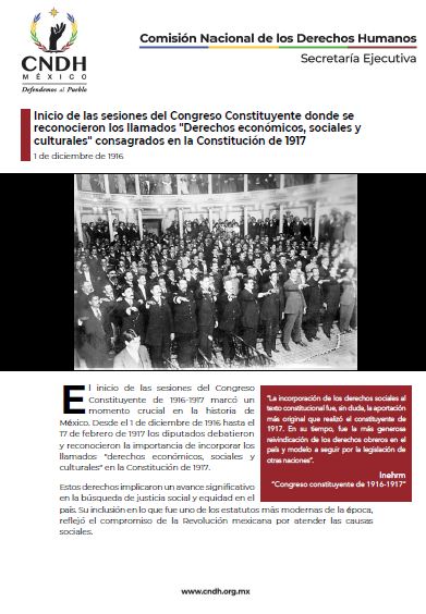 Inicio de las sesiones del Congreso Constituyente donde se reconocieron los llamados "Derechos económicos, sociales y culturales" consagrados en la Constitución de 1917