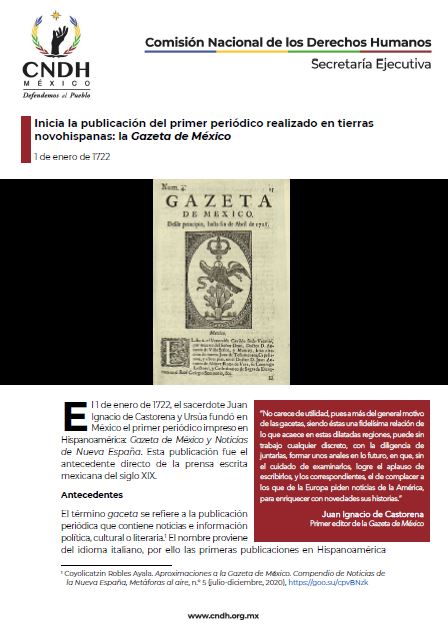 Inicia la publicación del primer periódico realizado en tierras novohispanas: la Gazeta de México