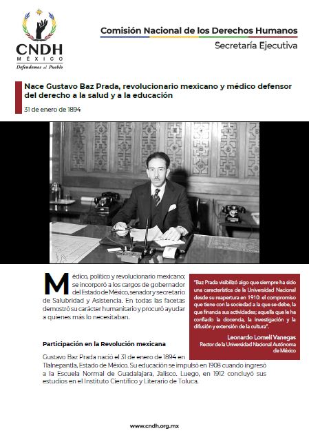 Nace Gustavo Baz Prada, revolucionario mexicano y médico defensor del derecho a la salud y a la educación