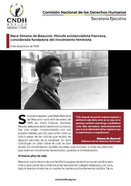 Nace Simone de Beauvoir, filósofa existencialista francesa, considerada fundadora del movimiento feminista
