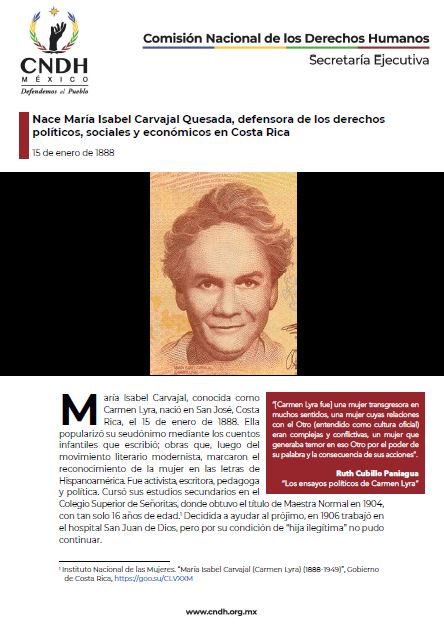 Nace María Isabel Carvajal Quesada, defensora de los derechos políticos, sociales y económicos en Costa Rica