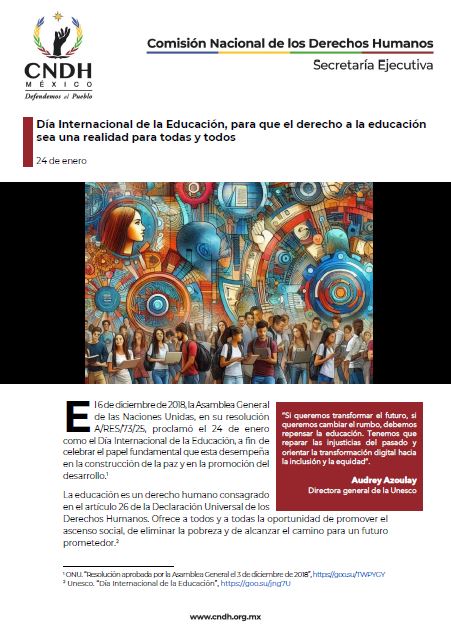 Día Internacional de la Educación, para que el derecho a la educación sea una realidad para todas y todos