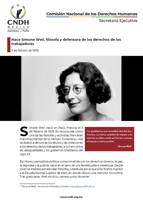 Nace Simone Weil, filósofa y defensora de los derechos de los trabajadores
