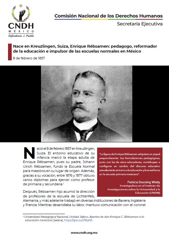 Nace en Kreuzlingen, Suiza, Enrique Rébsamen: pedagogo, reformador de la educación e impulsor de las escuelas normales en México