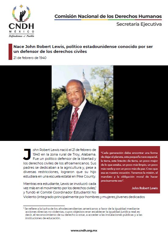 Nace John Robert Lewis, político estadounidense conocido por ser un defensor de los derechos civiles
