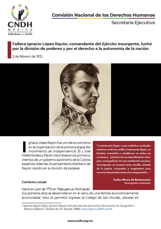 Fallece Ignacio López Rayón, comandante del Ejército Insurgente, luchó por la división de poderes y por el derecho a la autonomía de la nación