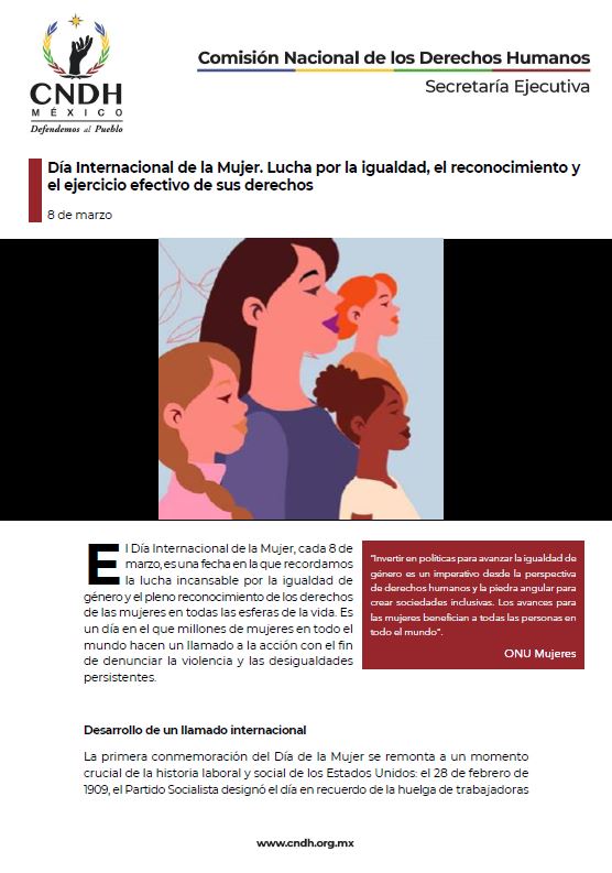 Día Internacional de la Mujer. Lucha por la igualdad, el reconocimiento y el ejercicio efectivo de sus derechos