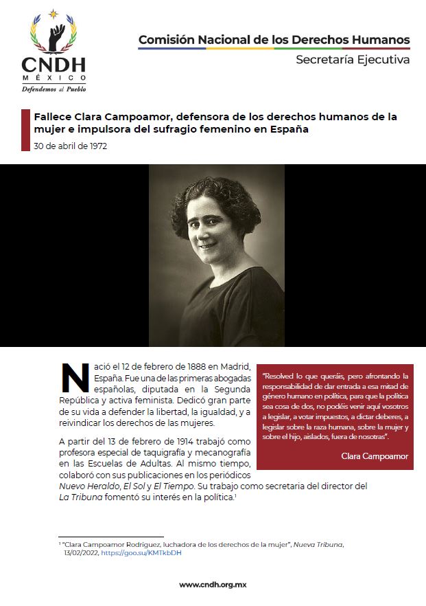 Fallece Clara Campoamor, defensora de los derechos humanos de la mujer e impulsora del sufragio femenino en España