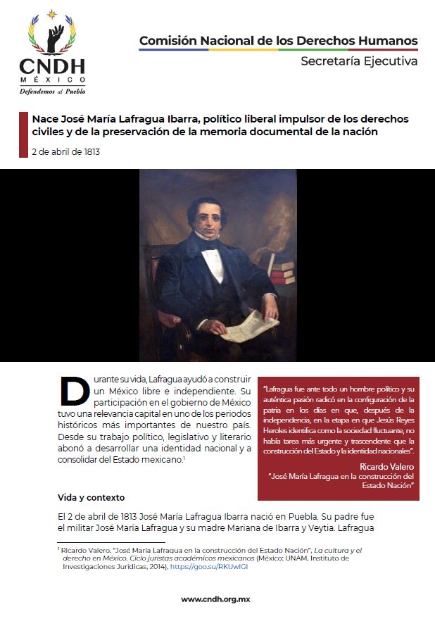 Nace José María Lafragua Ibarra, político liberal impulsor de los derechos civiles y de la preservación de la memoria documental de la nación