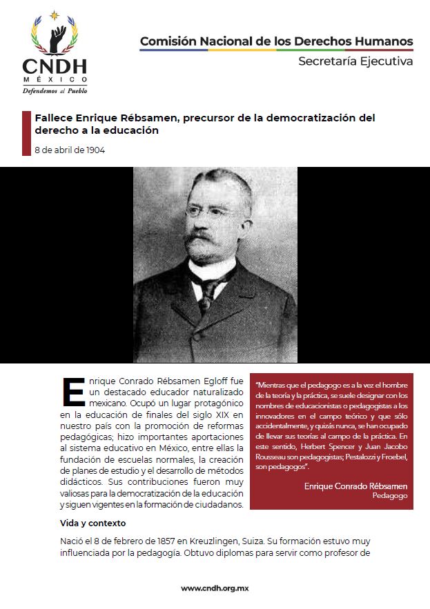Fallece Enrique Rébsamen, precursor de la democratización del derecho a la educación
