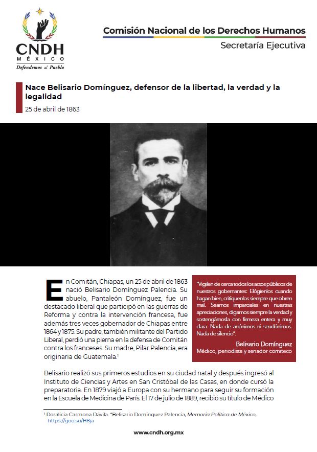 Nace Belisario Domínguez, defensor de la libertad, la verdad y la legalidad