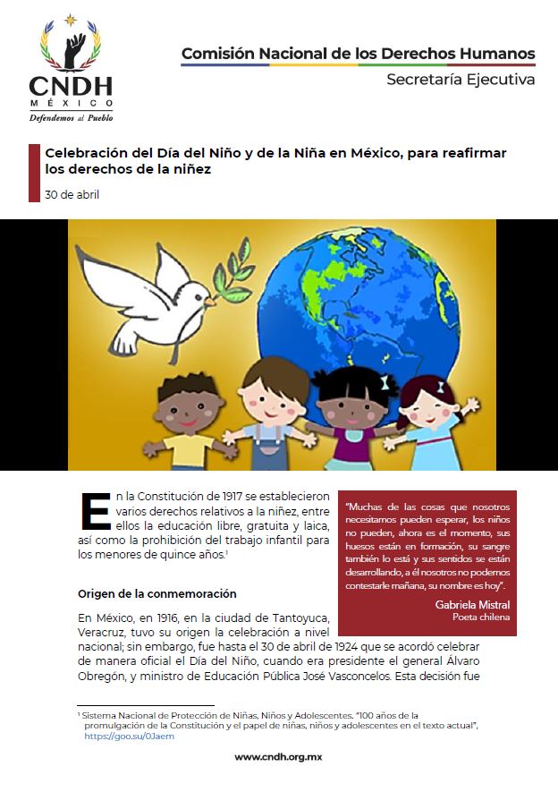 Celebración del Día del Niño y de la Niña en México, para reafirmar los derechos de la niñez