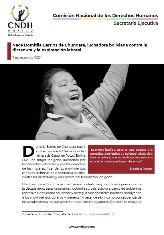 Nace Domitila Barrios de Chungara, luchadora boliviana contra la dictadura y la explotación laboral